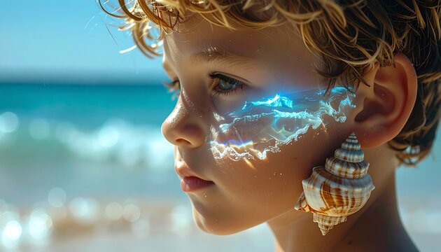 Childs Dreamy Beach Day - Seashell Earring and Ocean Reflections.