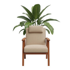 Fototapeta premium Tropical Houseplant On Wooden Chair Isolated On Transparent Background