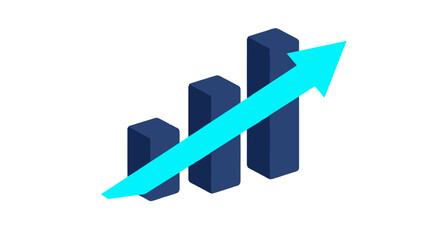 Fototapeta premium Financial growth bar chart with upward arrow vector illustration isolated on transparent background