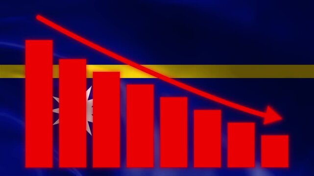 Economic Decline: A stark red bar chart depicts a downward trend, signifying financial downturn, set against a backdrop that hints at national economic challenges.
