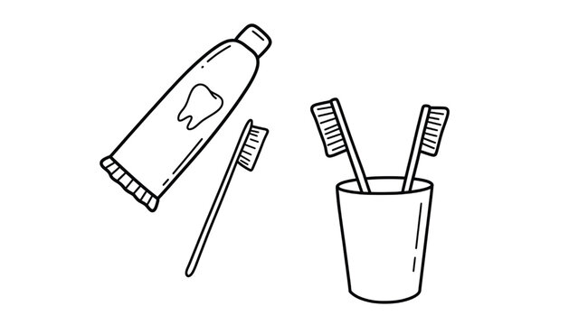 Toothbrush and Toothpaste Set with a Cup for Holding Brushes Featuring Dental Care, Hygiene, Oral Health with Personal Care and Brushing Elements For