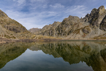 Fototapeta premium Reflection of the Robert Lakes in the Belledonne Massif, Isère, French Alps