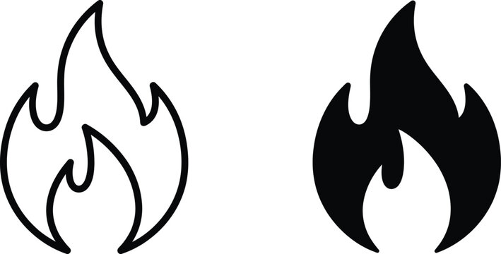 Simple fire flame outline and solid vector icon symbol