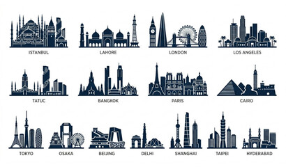 Global Megacities Skyline Icons Collection with Modern Urban Landmark Vector Design © MDMunna