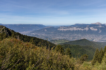 Fototapeta premium Panoramic view of Chamechaude from the Chamrousse resort, Belledonne massif, Isère, French Alps