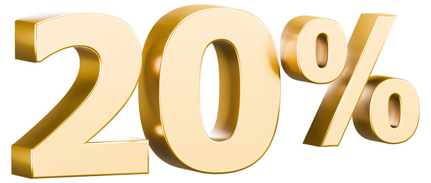 Shiny gold 20 percent sign 3D graphic