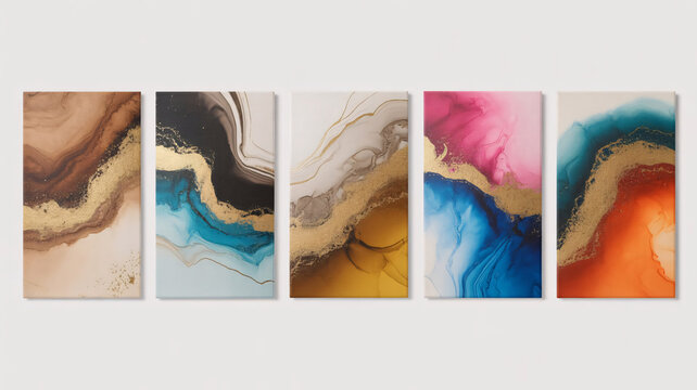 Abstract art, colorful wall decor, 5-piece canvas set, modern home interior