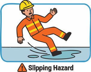 Fototapeta premium Workplace Safety Hazards and Construction Accident Icon slipping hazard on a wet floor