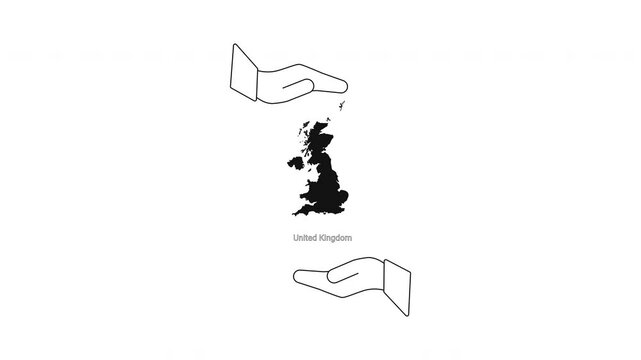 Abstract illustration of Great Britain map held between two open hands.
