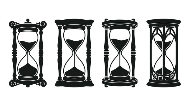 Four Hourglass Silhouettes In Black And White Decorative Style Silhouette