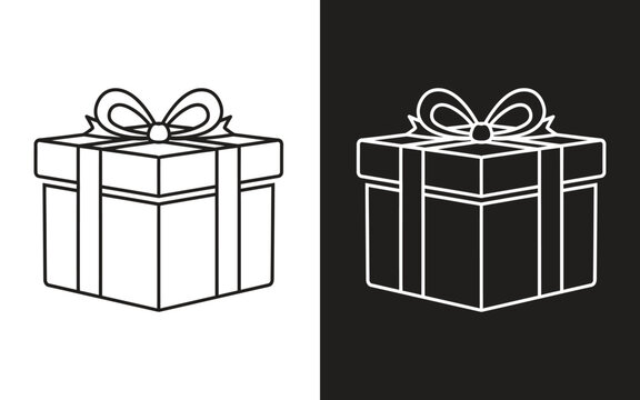 Vector illustration of gift boxes with ribbons and bows in black and white