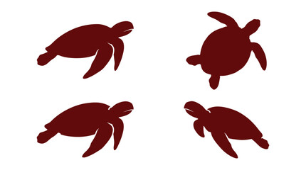 Four Sea Turtle Silhouettes In Dark Red Minimalist Style Silhouette © MdRakib