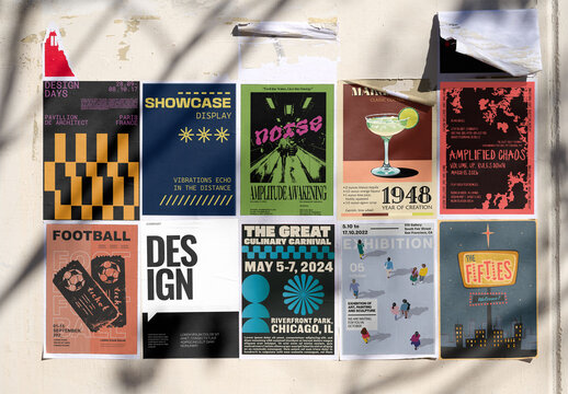 Mockup template of Six Urban Guerrilla Posters on Wall