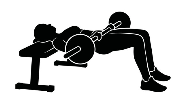 Female athlete performing a barbell hip thrust exercise on a bench