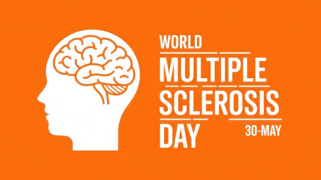 World Multiple Sclerosis Day 30 May awareness concept with human head and brain icon on orange background