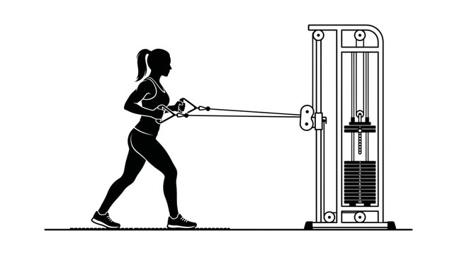 Woman performing cable row exercise using a gym fitness machine