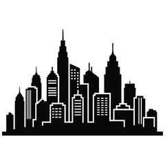 Fototapeta premium Detailed metropolis downtown building skyline silhouette vector creative graphic illustration.