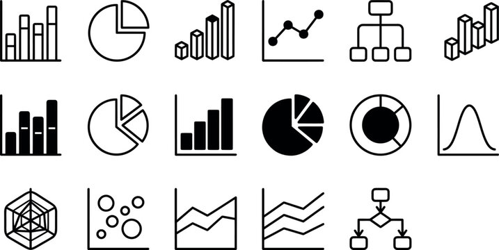 Data Visualization Icons Bar Graphs Pie Charts And Trend Lines On White