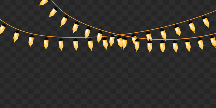 Golden string lights on transparent background vector illustration for party decoration