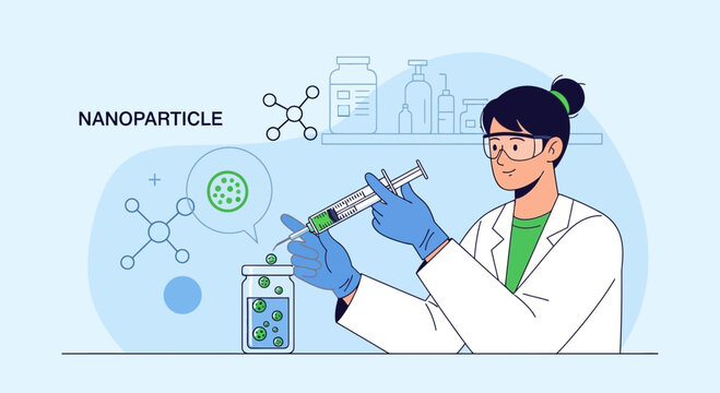 Scientist working with nanoparticles in a lab, nanotechnology research, medical innovation