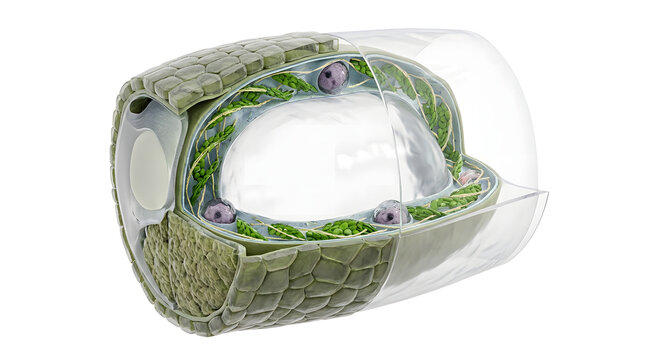 Detailed 3D Scientific Cutaway Render of Chara (Stonewort) Internodal Giant Cell Anatomy