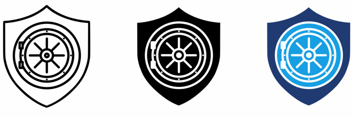 Fototapeta premium Secure bank vault door and shield icon collections.