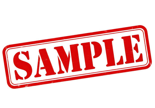 Red circular stamp with the word sample prominently displayed isolated on transparent background