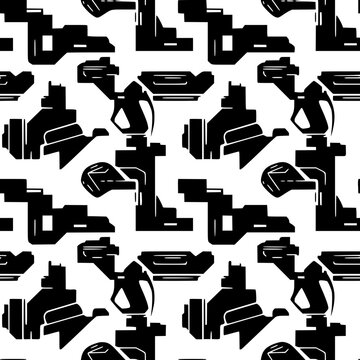 Seamless black and white abstract mechanical geometric pattern