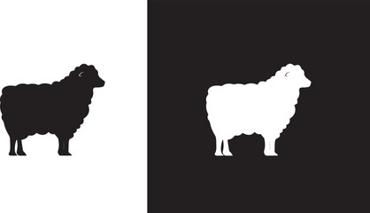 Black sheep icon with a fluffy woolly body and simple features is rendered in a minimalist vector style, symbolizing livestock, agriculture, or individuality, illustration © malaika