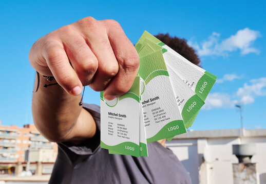 Hand Holding Business Card Mockup