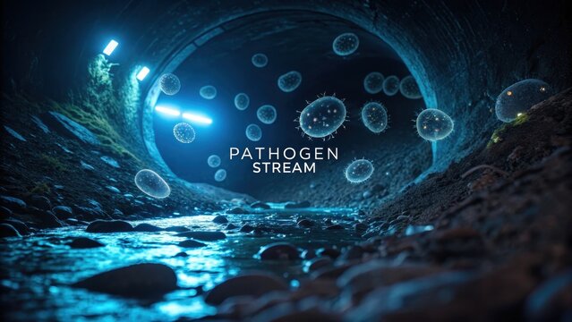 Underwater Pathogen Stream with Microscopic Organisms and Light