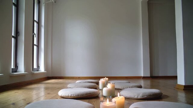 Mindfulness Meditation Space with candles and cushions serene interior for wellness and relaxation