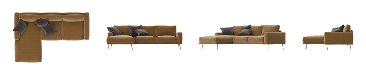 Modern sectional sofa with plush cushions and sleek metal legs, versatile for any living space © changnam37