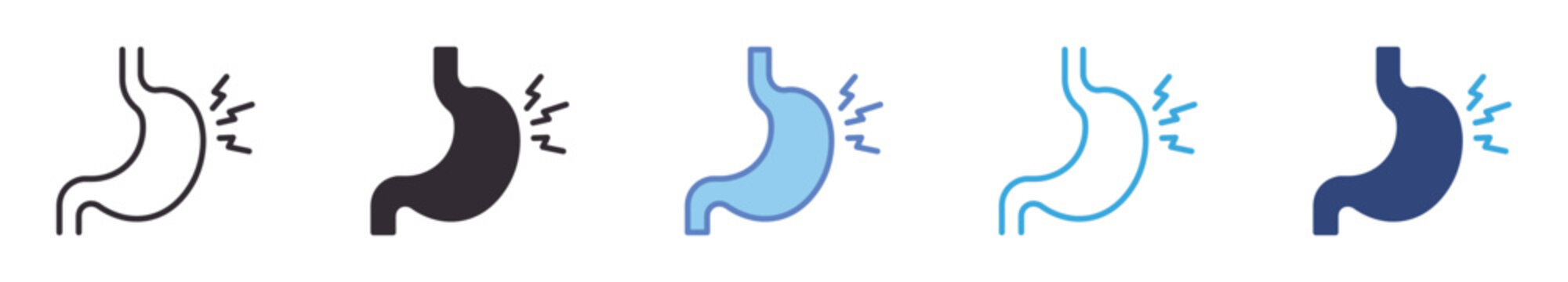Stomach Pain Icon Set , digestive discomfort symbol, abdominal health, medical vector icons