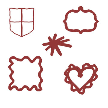 Cute hand drawn doodle elements collection in a red aesthetic and kawaii style. This clipart bundle includes decorative frames, ribbon bows, floral doodles, heart characters, stars, handwritten Japane