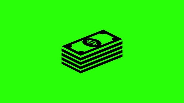 Flat Money Stack Falling From Above with Squash and Stretch Animation Green Screen