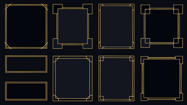 Golden art deco frames collection geometric line vector illustrations on a black background gold illustration retro vintage 1920s 1930s design ornament