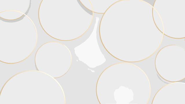 Layered white circles with gold rims create an abstract pattern against a light gray background geometric rim overlapping design texture modern