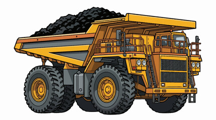 Large yellow mining dump truck carrying coal on white background. © karina
