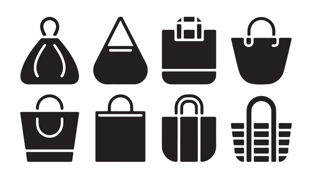 Various shopping and tote bag icons for fashion retail stores and everyday carry items.