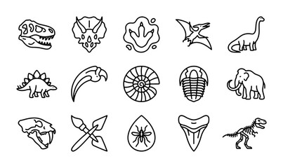 Dinosaur Icons, Fossil Collection, Prehistoric Vector Graphics, Paleontology Symbols © MdShakawat