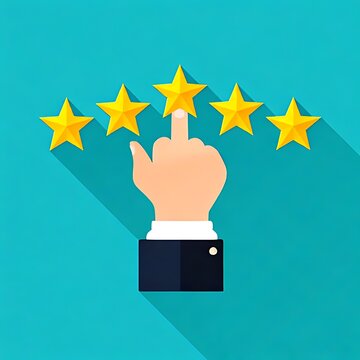 Hand pointing at rating stars for review