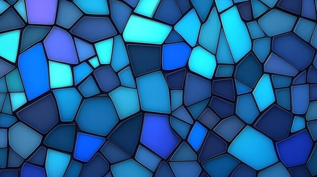 Abstract geometric blue stained glass pattern mosaic background wallpaper design concept.