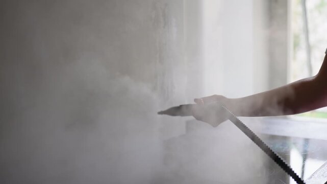 Steam cleaning kitchen surface with high pressure vapor device capturing hygiene, household maintenance and modern domestic cleaning routine indoors