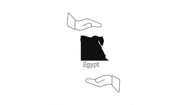 Egypt map outline with open hands on top and bottom.
