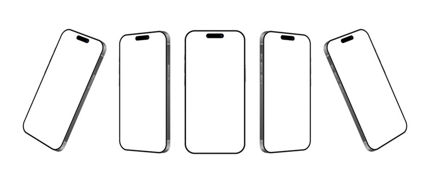 iPhone 17 Pro Max mobile phone devices, blank screen front and side angle mockup set for advertisement. 3d realistic smartphone in different angles, user interface template vector illustration