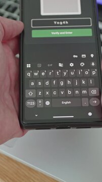 User passing two-factor authentication on smartphone screen, data privacy concept