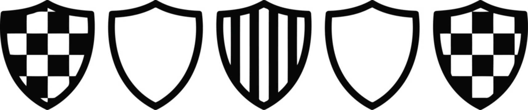 Shield logos and icons in black and white