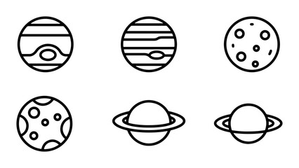 Space Icons: Planets, Moons, Saturn, Jupiter, Cosmic Objects, Vector Set © Sadia