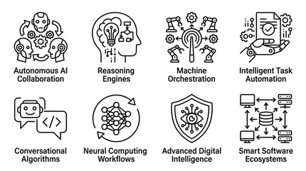 Obraz premium Collection of Artificial Intelligence and Technology Icons.